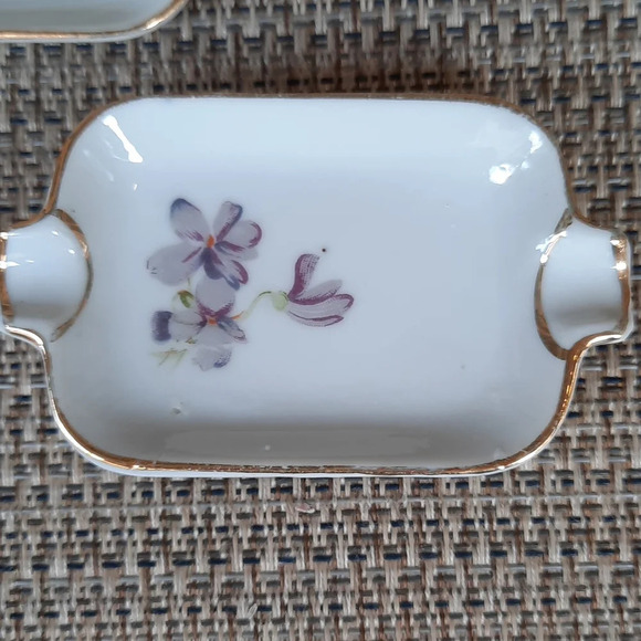 Vintage Personal Dinner Ash Tray Cigarette Trays Violets Set of 3 - Picture 5 of 6